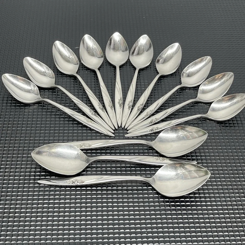 Vintage Emdeko Stainless Lasting Rose 10 Teaspoons & 3 Dinner Spoons Set Of 13